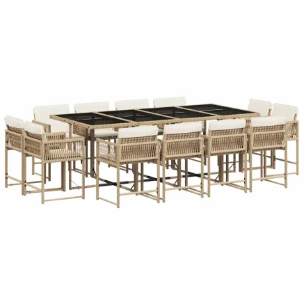 Ensemble à manger de jardin et coussins 13 pcs beige 2