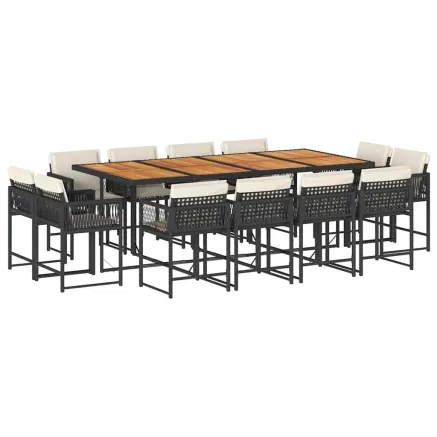 Ensemble à manger de jardin 13 pcs coussins noir résine tressée 2