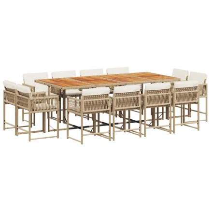 Ensemble à manger de jardin et coussins 13 pcs beige 2