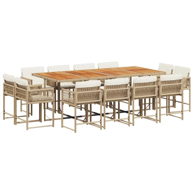 Ensemble à manger de jardin et coussins 13 pcs beige