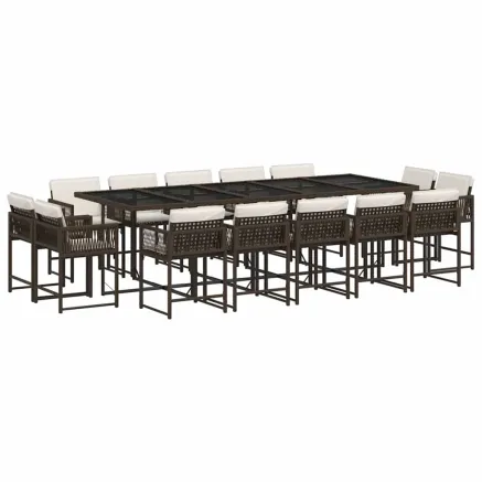 Ensemble à manger de jardin avec coussins 15 pcs marron rotin 2
