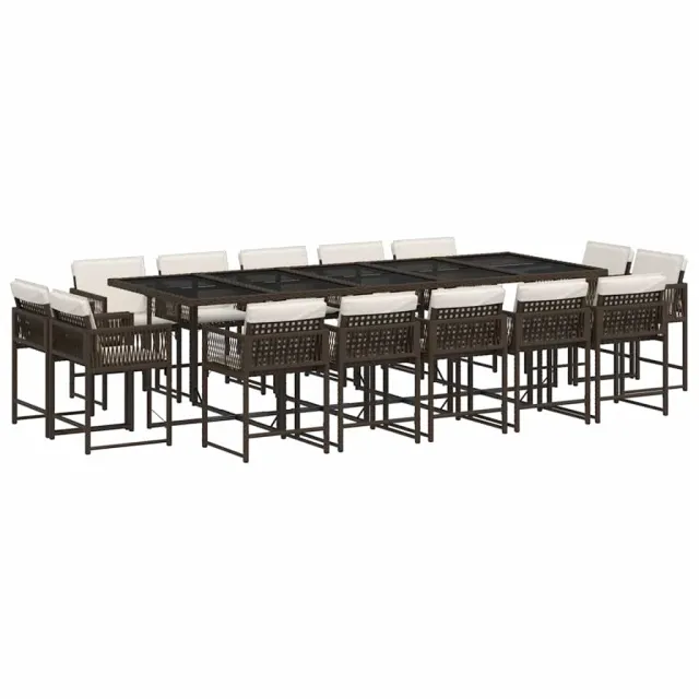 Ensemble à manger de jardin avec coussins 15 pcs marron rotin