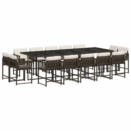 Ensemble à manger de jardin avec coussins 15 pcs marron rotin