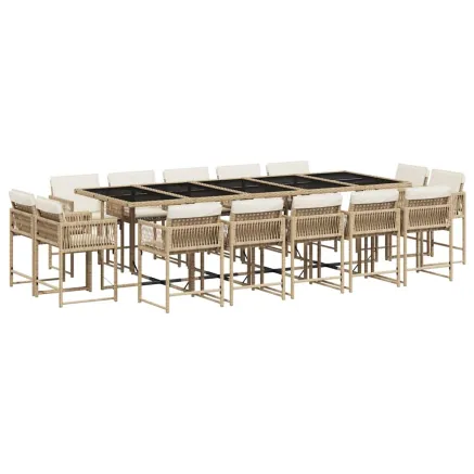 Ensemble à manger de jardin et coussins 15 pcs beige 2