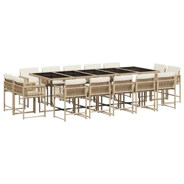 Ensemble à manger de jardin et coussins 15 pcs beige