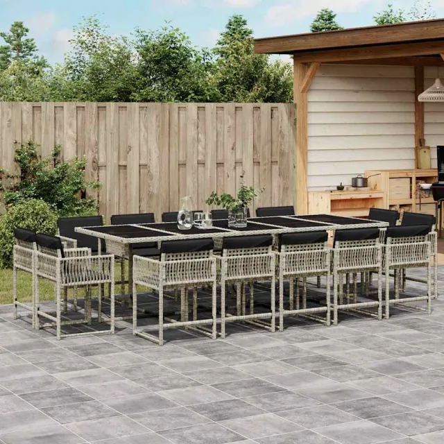 Ensemble à manger de jardin et coussins 15 pcs gris clair rotin