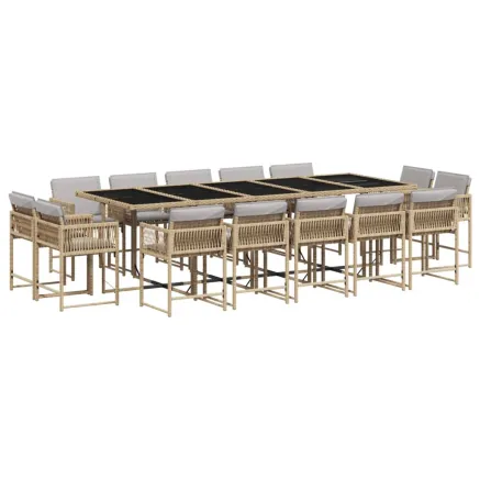 Ensemble à manger de jardin et coussins 15 pcs mélange beige 2