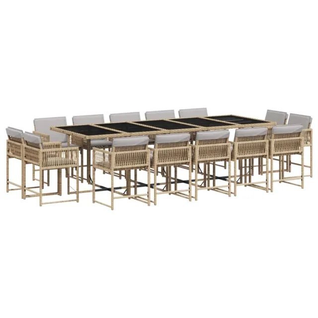 Ensemble à manger de jardin et coussins 15 pcs mélange beige