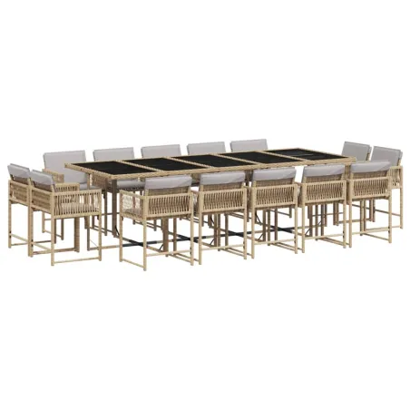 Ensemble à manger de jardin et coussins 15 pcs mélange beige