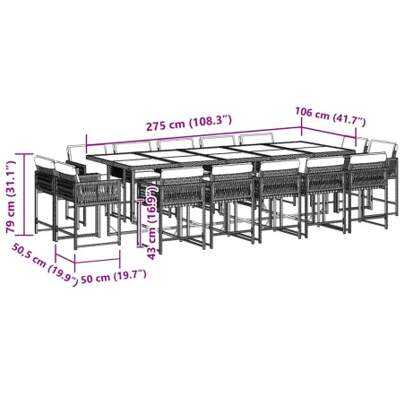 Ensemble à manger de jardin 15 pcs coussins noir résine tressée
