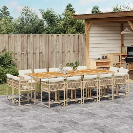 Ensemble à manger de jardin et coussins 15 pcs beige
