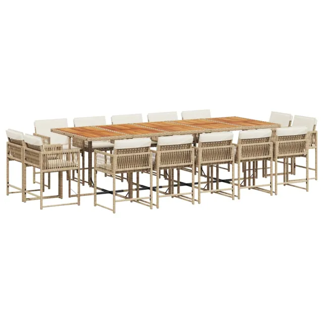 Ensemble à manger de jardin et coussins 15 pcs beige