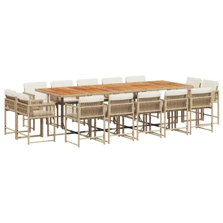 Ensemble à manger de jardin et coussins 15 pcs beige