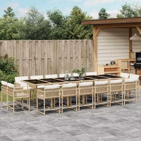 Ensemble à manger de jardin et coussins 17 pcs beige