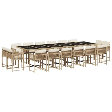 Ensemble à manger de jardin et coussins 17 pcs beige 2