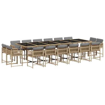 Ensemble à manger de jardin et coussins 17 pcs mélange beige 2