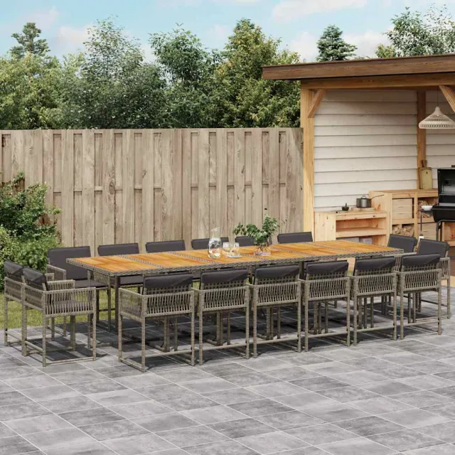 Ensemble à manger de jardin 17 pcs et coussins résine tressée