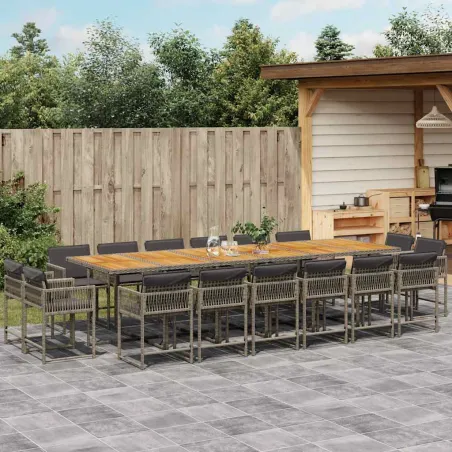 Ensemble à manger de jardin 17 pcs et coussins résine tressée