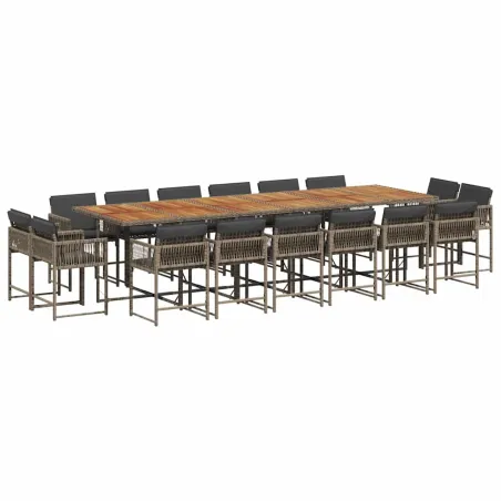 Ensemble à manger de jardin 17 pcs et coussins résine tressée