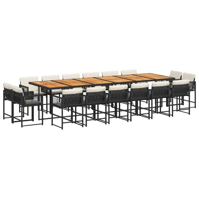 Ensemble à manger de jardin 17 pcs coussins noir résine tressée