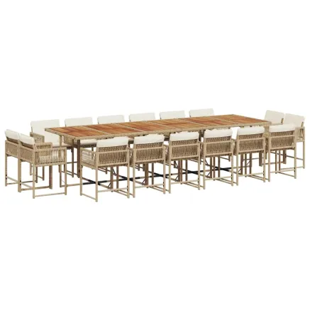 Ensemble à manger de jardin et coussins 17 pcs beige 2