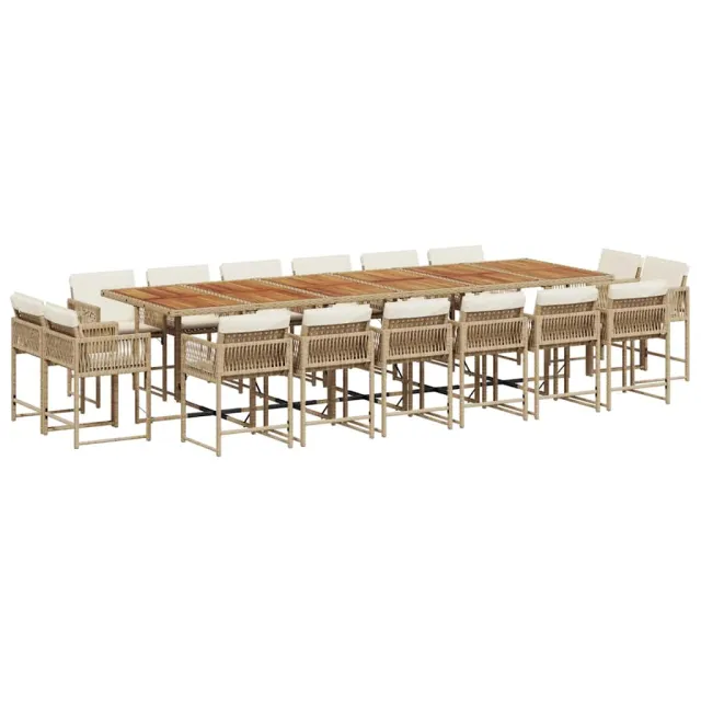 Ensemble à manger de jardin et coussins 17 pcs beige