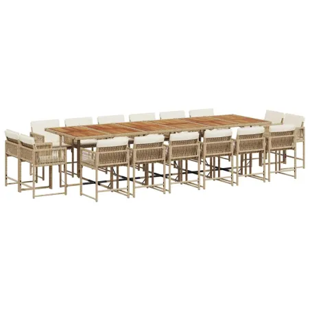 Ensemble à manger de jardin et coussins 17 pcs beige