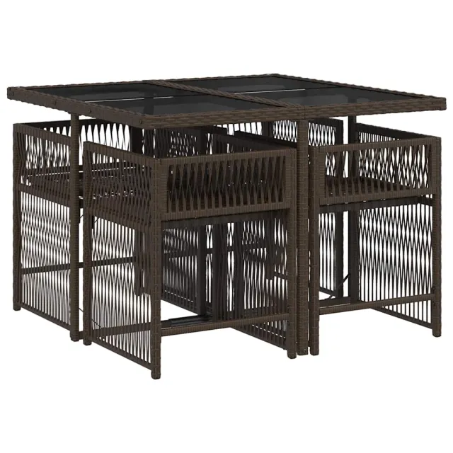 Ensemble à manger de jardin 5 pcs et coussins marron poly rotin