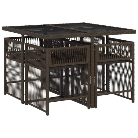 Ensemble à manger de jardin 5 pcs et coussins marron poly rotin