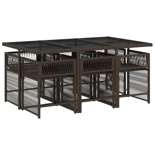 Ensemble à manger de jardin et coussins 7 pcs marron rotin