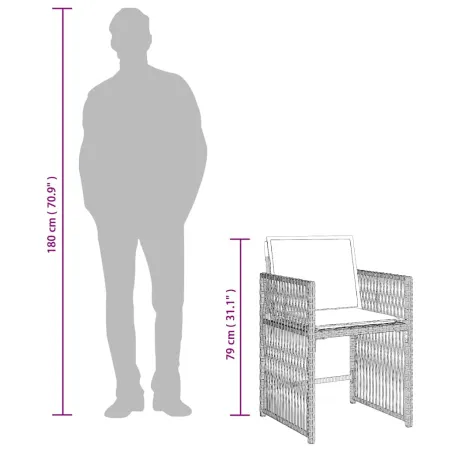 Ensemble à manger de jardin et coussins 7 pcs gris clair rotin