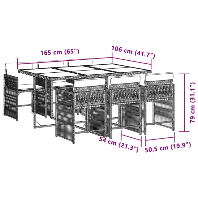 Ensemble à manger de jardin coussins 7 pcs mélange beige rotin
