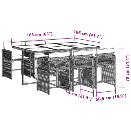 Ensemble à manger de jardin coussins 7 pcs mélange beige rotin