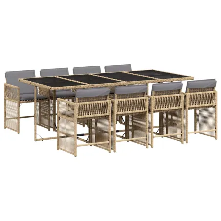Ensemble à manger de jardin et coussins 9 pcs mélange beige