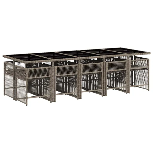 Ensemble à manger de jardin 11pcs avec coussins gris poly rotin