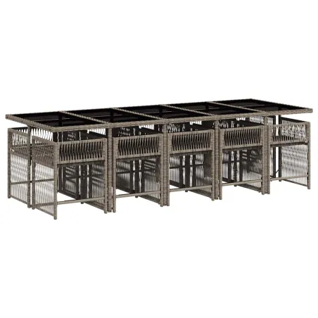 Ensemble à manger de jardin 11pcs avec coussins gris poly rotin