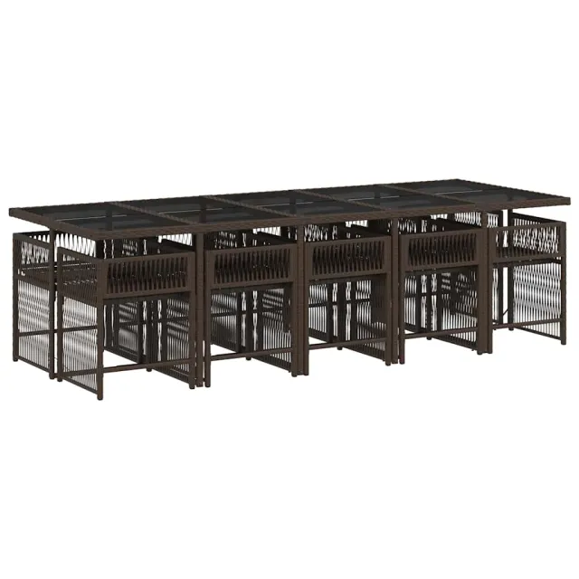 Ensemble à manger de jardin et coussins 11 pcs marron rotin