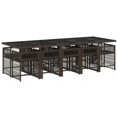Ensemble à manger de jardin et coussins 11 pcs marron rotin