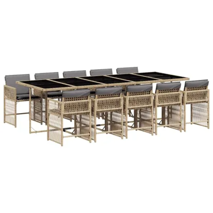 Ensemble à manger de jardin et coussins 11 pcs mélange beige 2