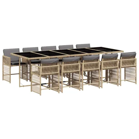 Ensemble à manger de jardin et coussins 11 pcs mélange beige