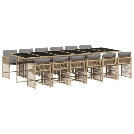 Ensemble à manger de jardin coussins 13 pcs mélange beige rotin 2