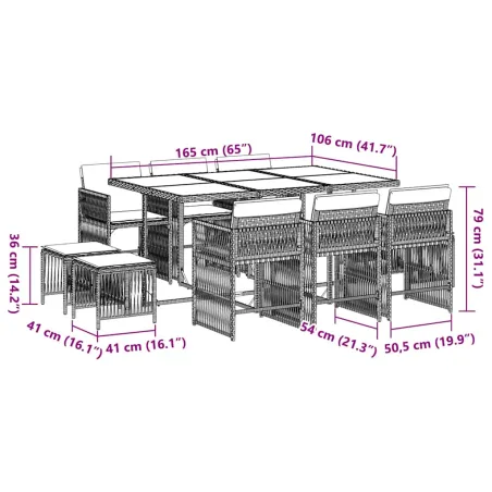 Ensemble à manger de jardin 11 pcs coussins noir résine tressée