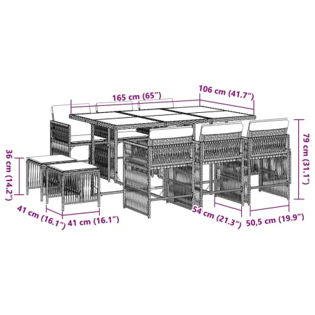Ensemble à manger de jardin 11 pcs coussins noir résine tressée