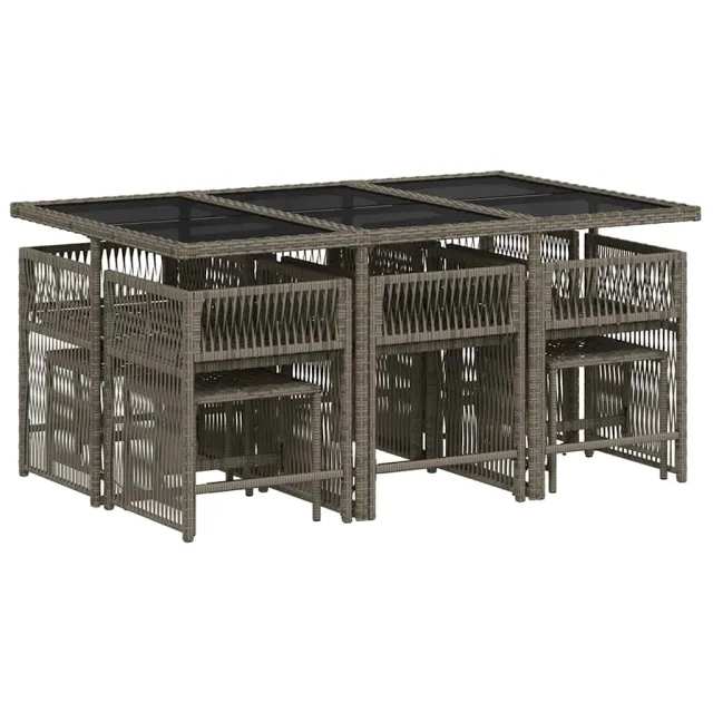 Ensemble à manger de jardin 11pcs avec coussins gris poly rotin