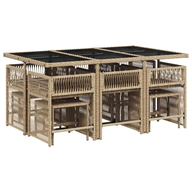 Ensemble à manger de jardin et coussins 11 pcs beige poly rotin