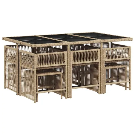 Ensemble à manger de jardin et coussins 11 pcs beige poly rotin