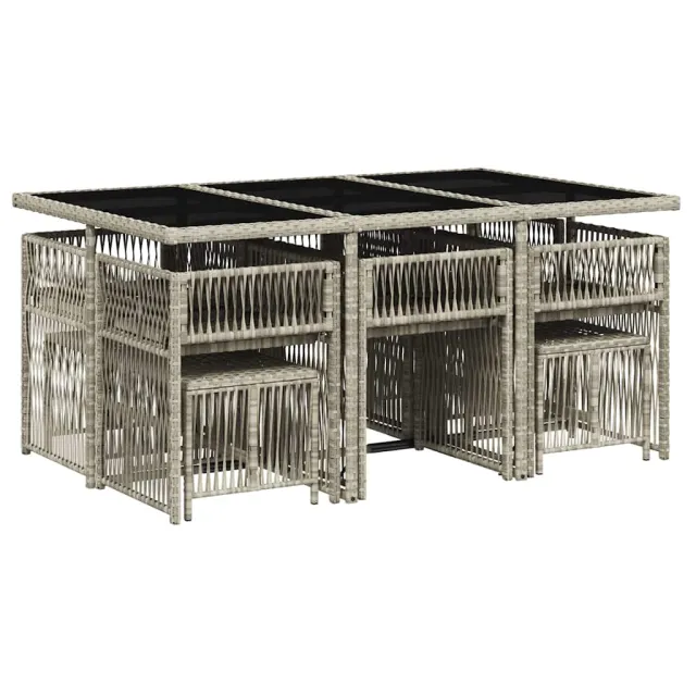 Ensemble à manger de jardin 11pcs avec coussins gris poly rotin