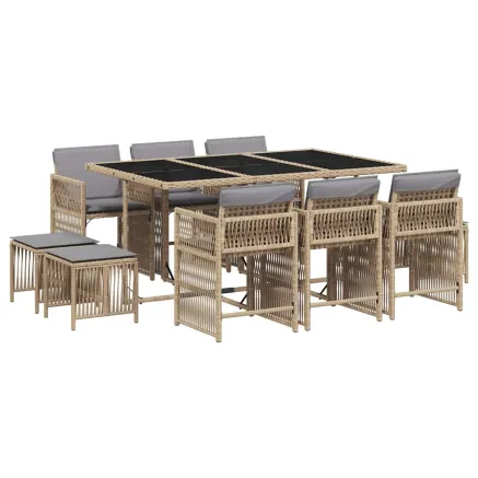 Ensemble à manger de jardin et coussins 11 pcs mélange beige 2
