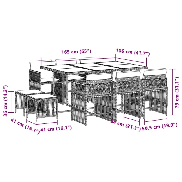 Ensemble à manger de jardin et coussins 11 pcs mélange beige