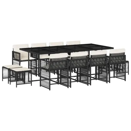 Ensemble à manger de jardin 13 pcs coussins noir résine tressée 2